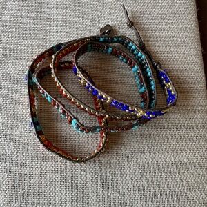 Bohemian wrap bracelet with multi color seed beads.Button loop closure 36 inches